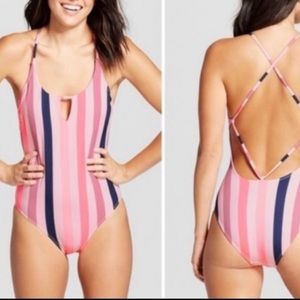 Pink toned striped one piece